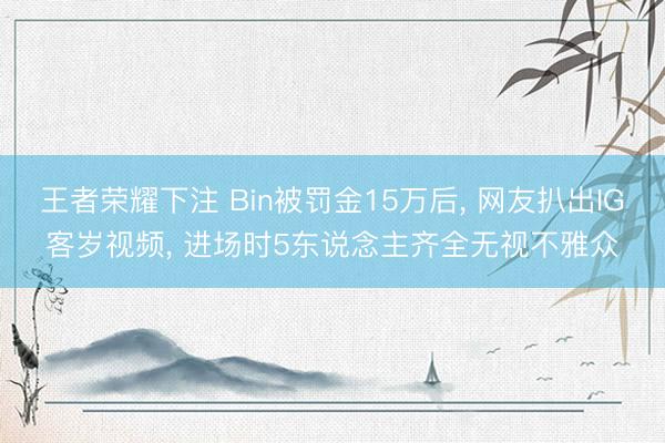 王者荣耀下注 Bin被罚金15万后， 网友扒出IG客岁视频， 进场时5东说念主齐全无视不雅众