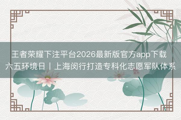 王者荣耀下注平台2026最新版官方app下载 六五环境日丨上海闵行打造专科化志愿军队体系