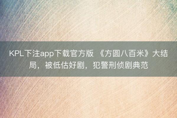 KPL下注app下载官方版 《方圆八百米》大结局，被低估好剧，犯警刑侦剧典范