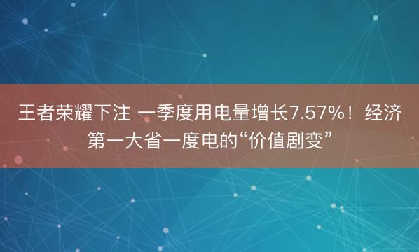 王者荣耀下注 一季度用电量增长7.57%！经济第一大省一度电的“价值剧变”