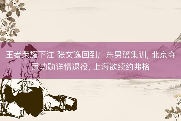 王者荣耀下注 张文逸回到广东男篮集训， 北京夺冠功勋详情退役， 上海欲续约弗格